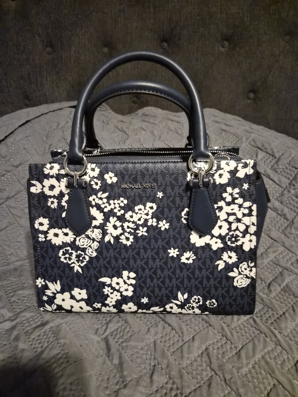 Michael Kors Navy Floral Jet Set Medium Satchel